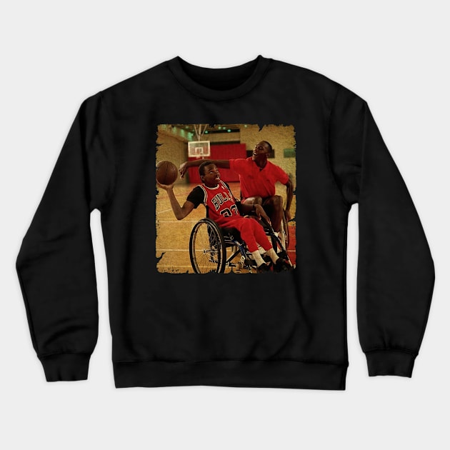 Michael Jordan - Plays a Game of Wheelchair Basketball Againts Paralympic Eric Barber Crewneck Sweatshirt by Wendyshopart